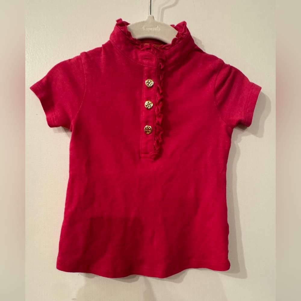 Tory Butch Girls pink Short-Sleeve Ruffle Polo Top